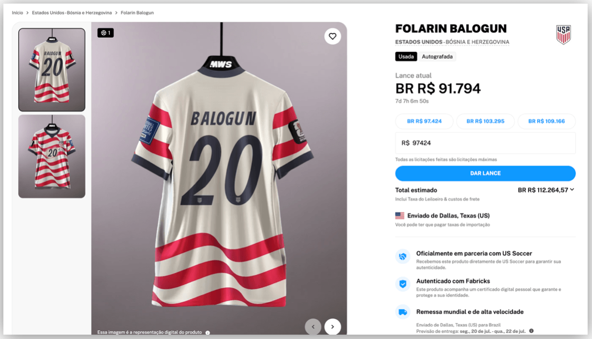 Camisa usada por Balogun na Copa recebe lance de R$ 91,8 mil em leilão