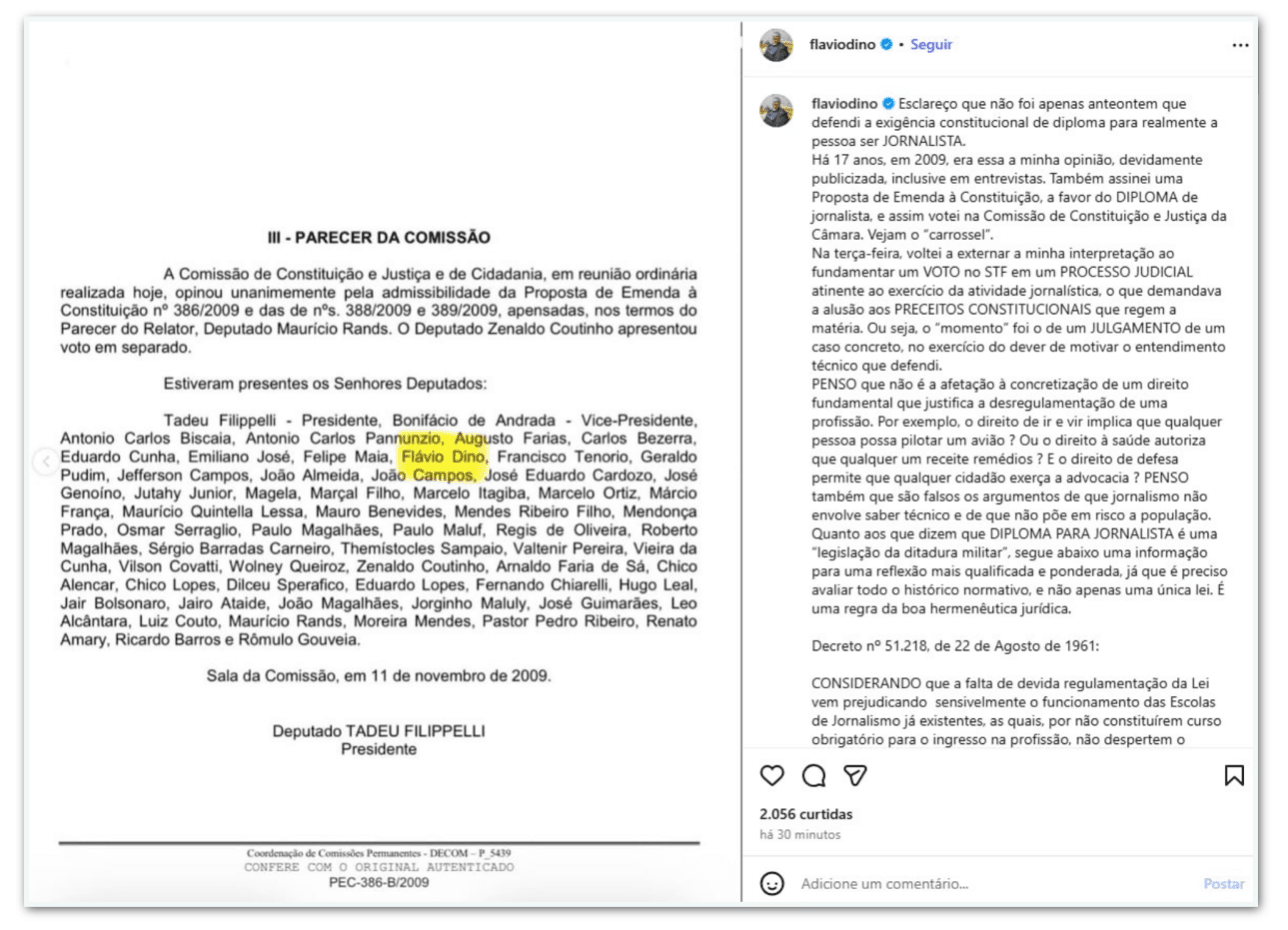 Dino defende diploma obrigatório para o exercício do jornalismo