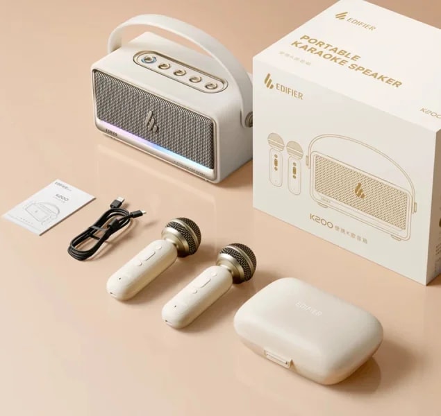 Edifier lança caixa retrô com karaokê e 2 microfones por R$ 620
