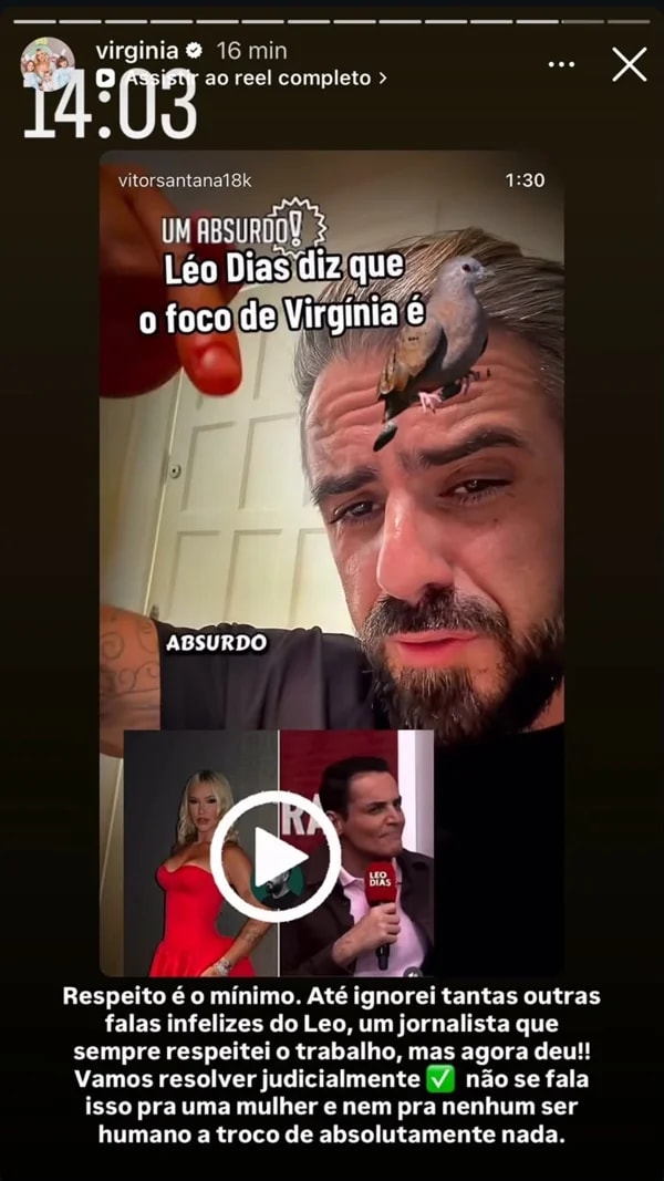 Leo Dias pede desculpas após ameaça de processo de Virginia: "Errei"