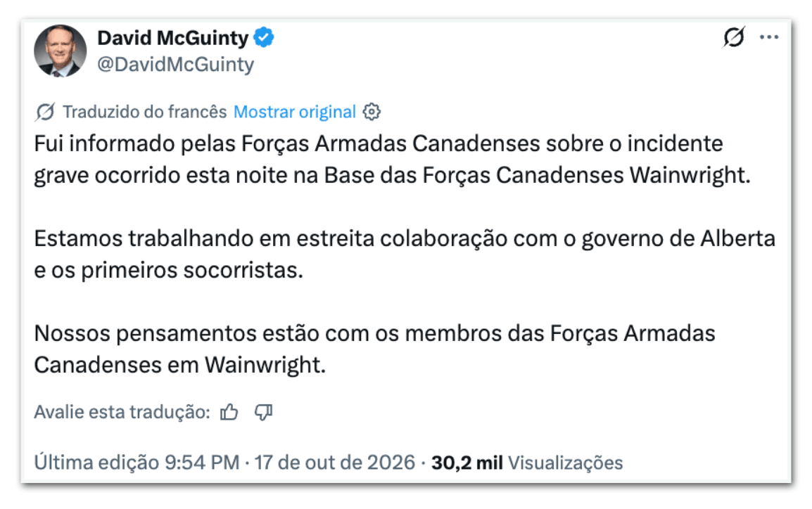 Incêndio em base militar canadense deixa mortos e feridos
