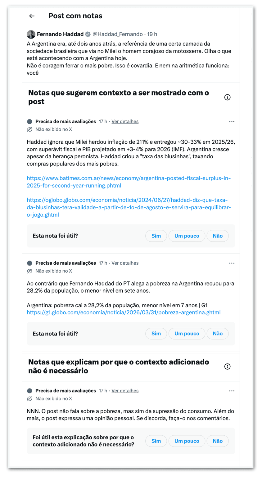 Haddad critica Milei e internautas sugerem notas de correção no X