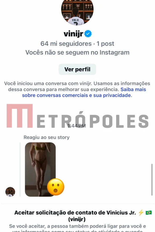 Vini Jr. curte foto de atriz e reage com emoji: “Uau”