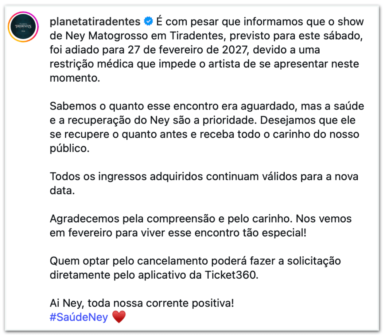 Ney Matogrosso passa por cirurgia e cancela show