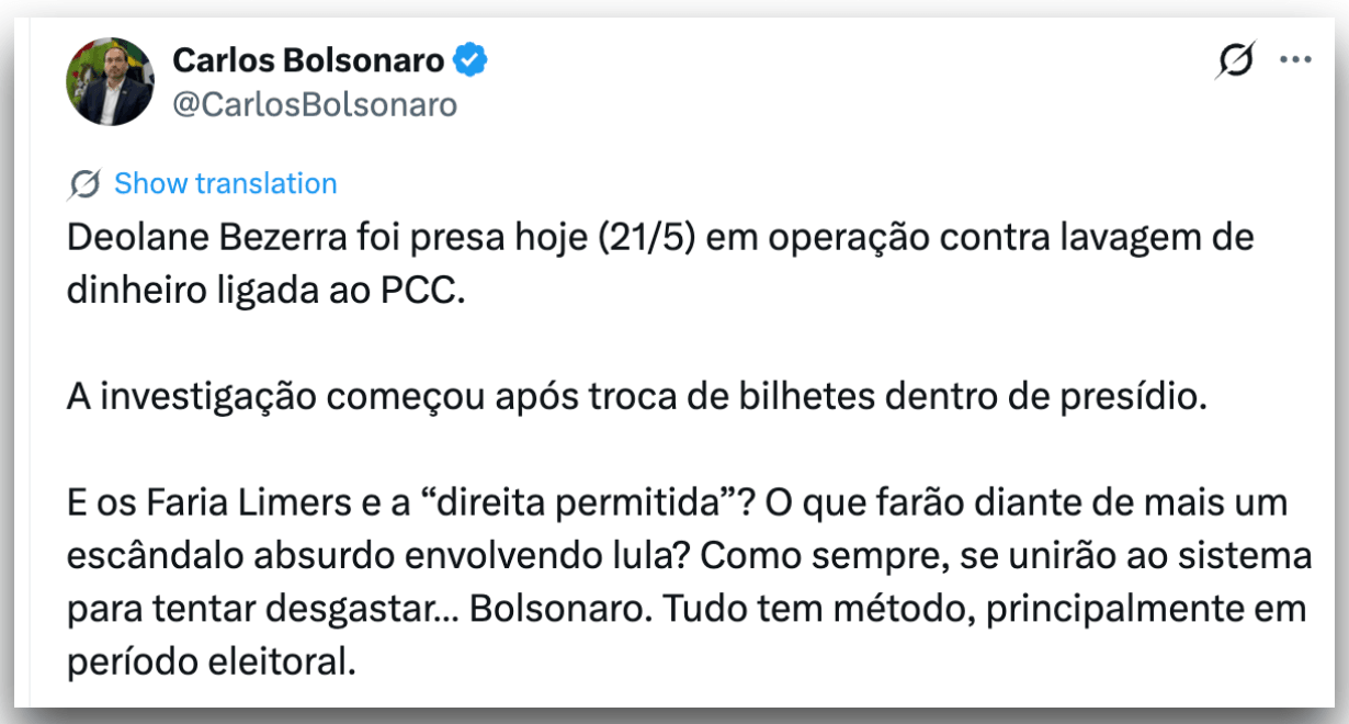Oposição associa Lula a Deolane após prisão da influenciadora