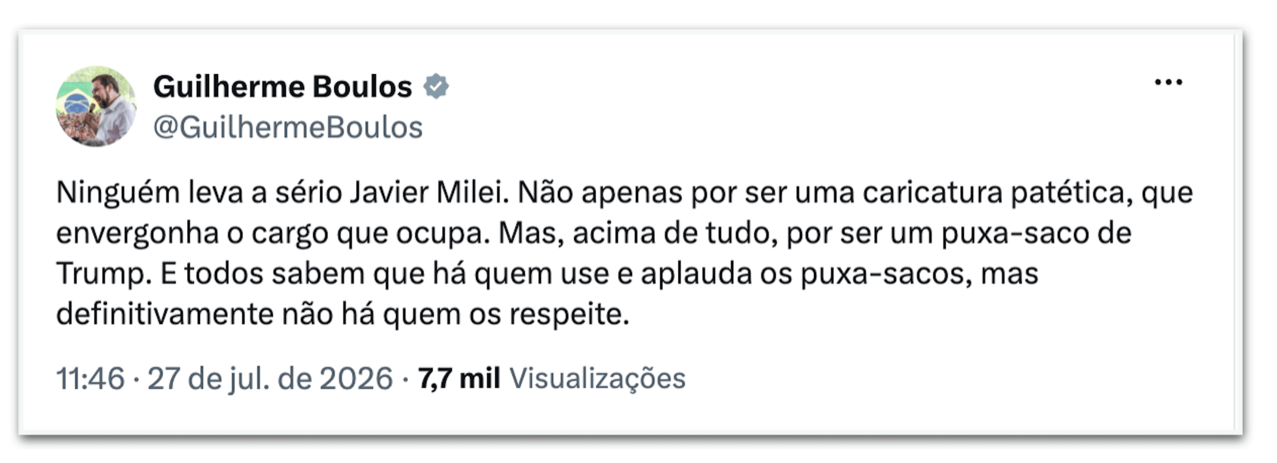 Boulos diz que Milei é “caricatura patética” e envergonha o cargo