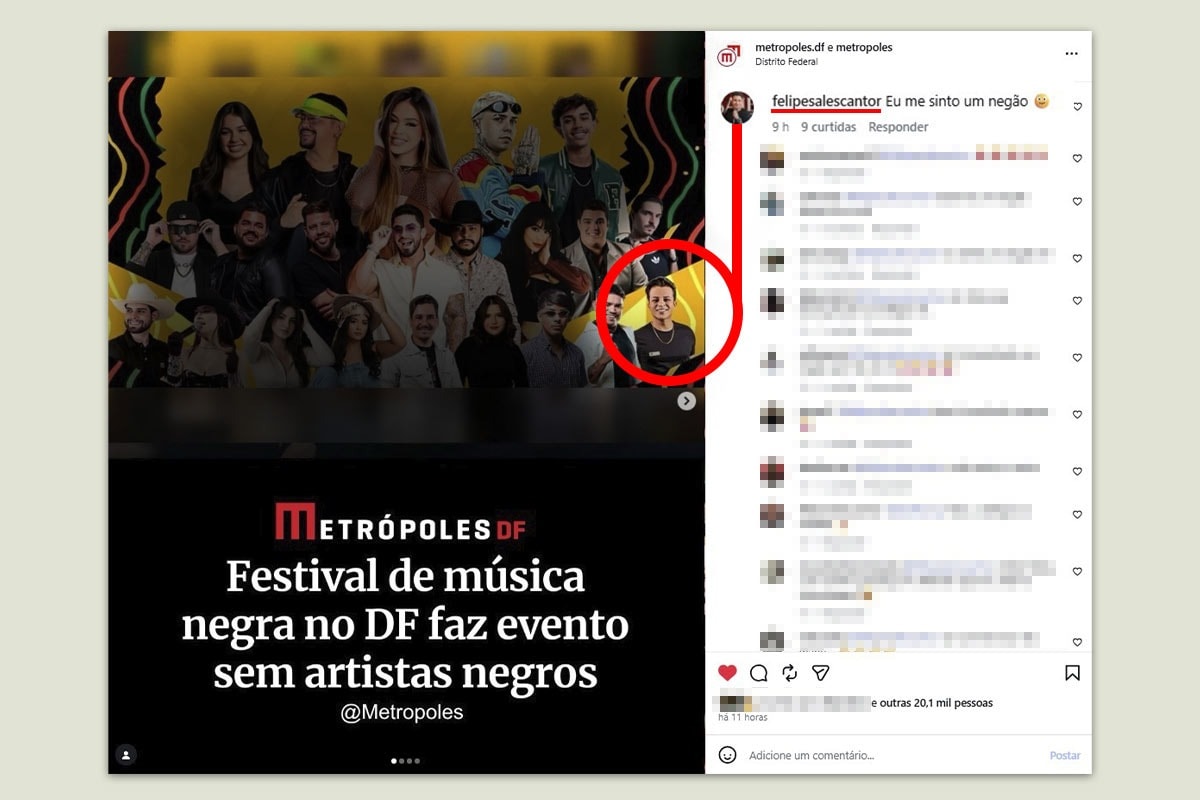 Cantor que se apresentou em festival de música negra debocha: "Me sinto negão"