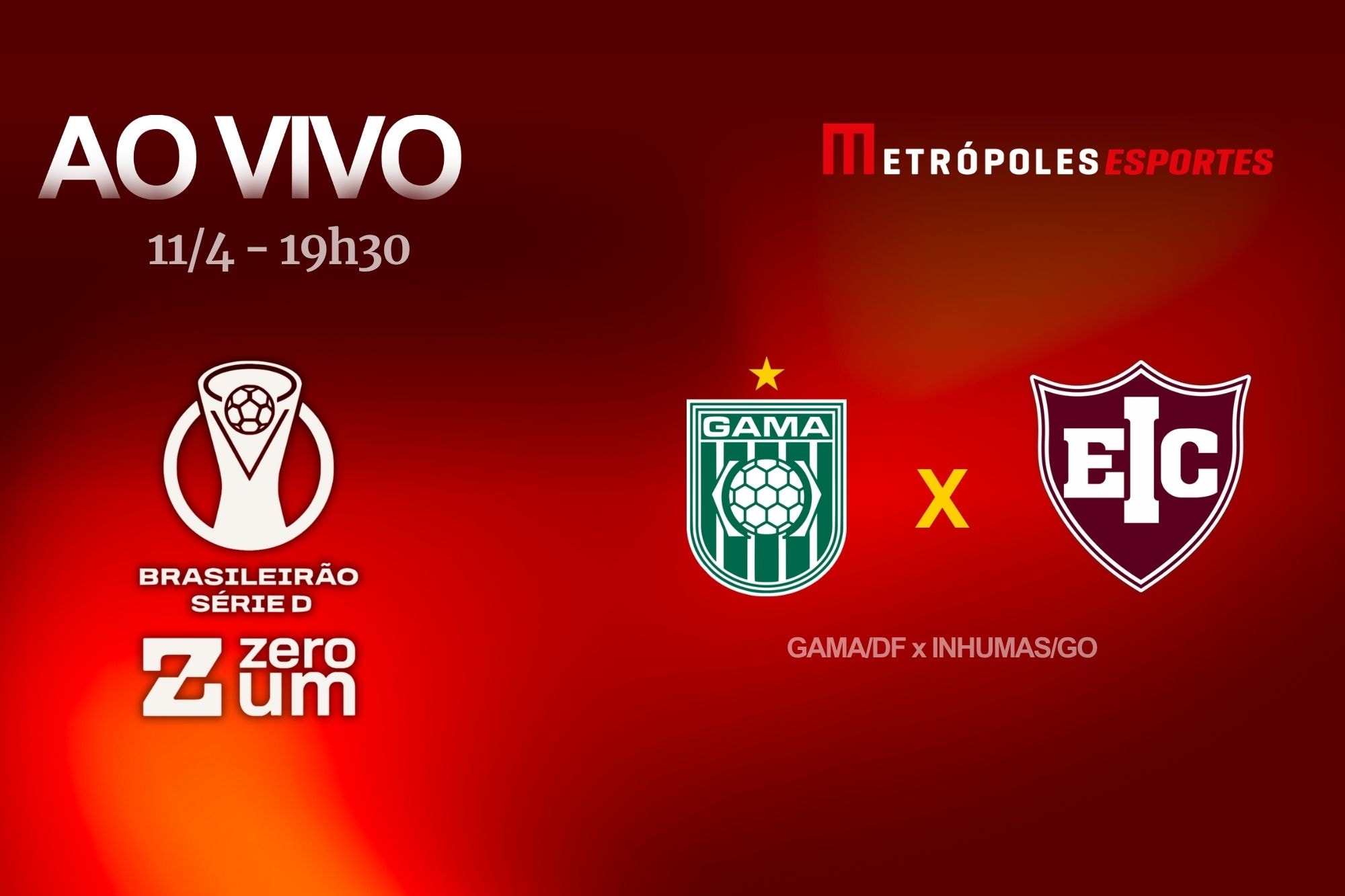 Série D ZeroUm: Metrópoles transmite jogo do Gama-DF x Inhumas-GO. Siga no YouTube