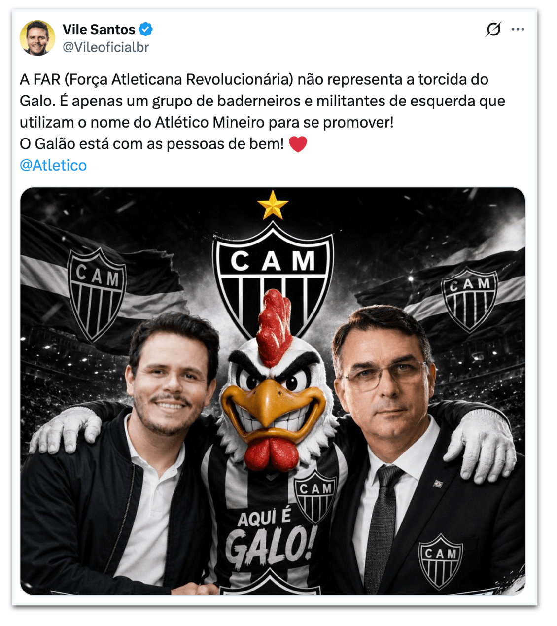 Política e esporte estão ligados, diz líder de torcida do Galo