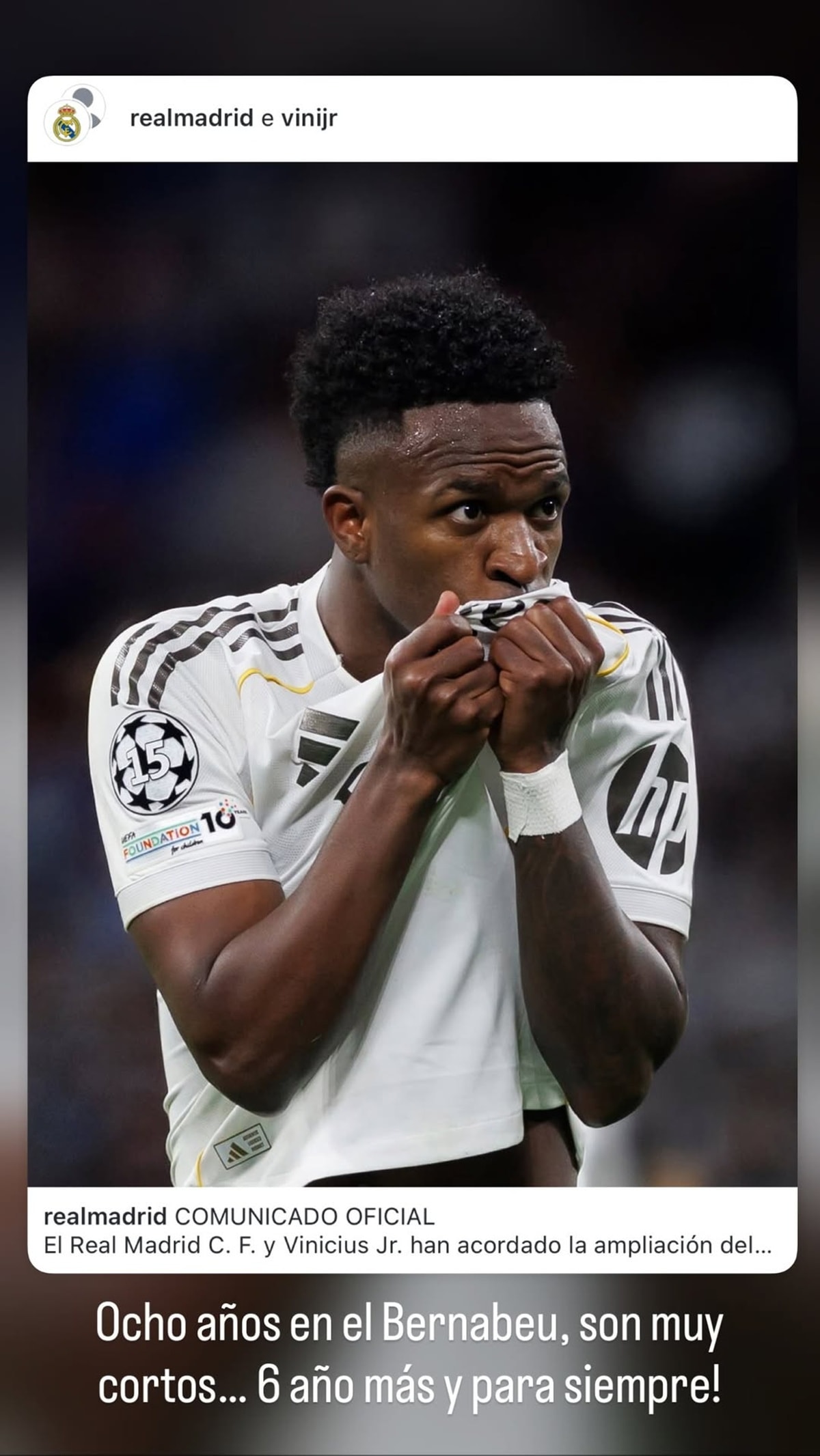 Vini Jr. comemora renovação com Real Madrid: "Para sempre"