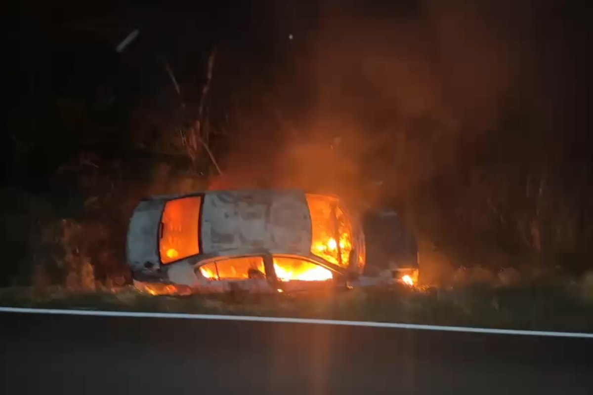 Paraná: veículo pega fogo após sair da pista e colidir com barranco