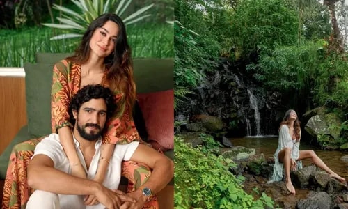 Com cachoeira particular, Renato Góes e Thaila Ayala abrem as portas da mansão em que moram