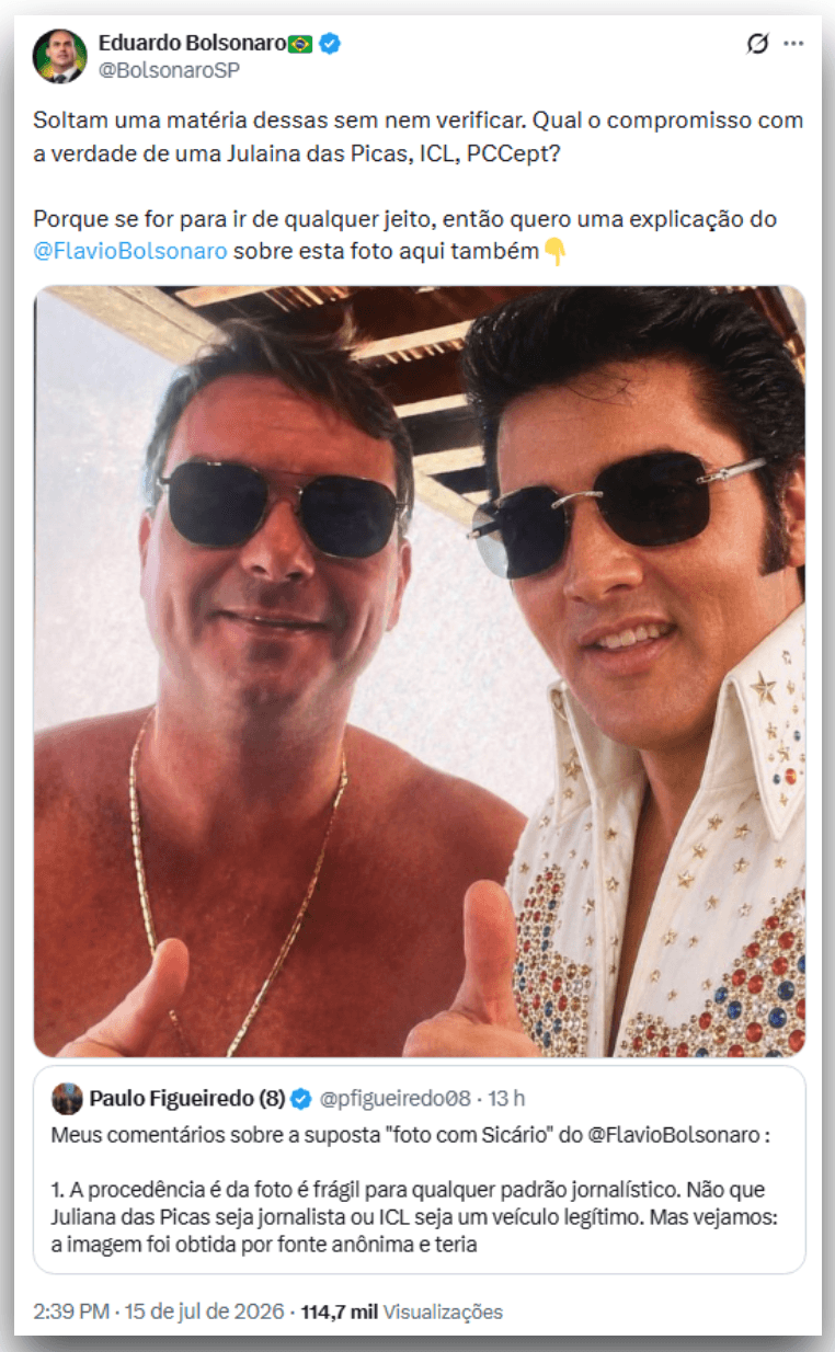 Aliados de Flávio criam memes com foto ao lado de Sicário