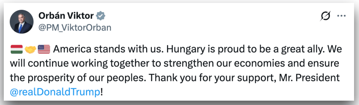 Orbán agradece a apoio de Trump antes de eleição na Hungria
