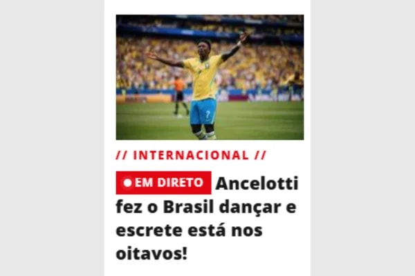 Imprensa internacional exalta virada do Brasil sobre o Japão na Copa