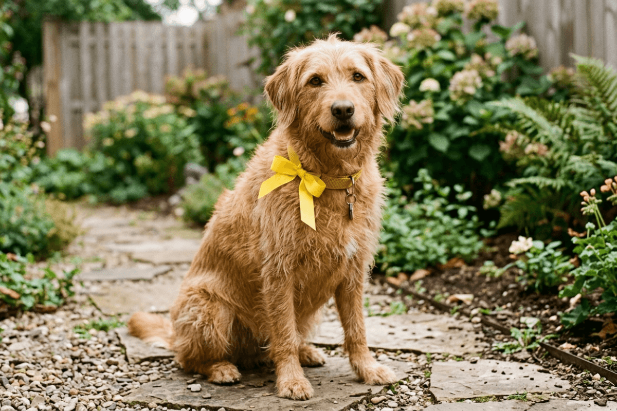 Fita amarela na coleira indica que cachorro precisa de espaço; entenda