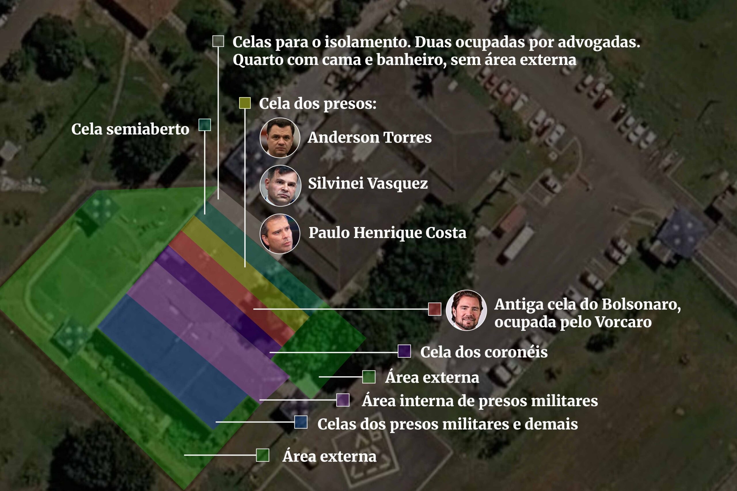 Como estão acomodados Vorcaro, Torres, Vasques e Costa na Papudinha