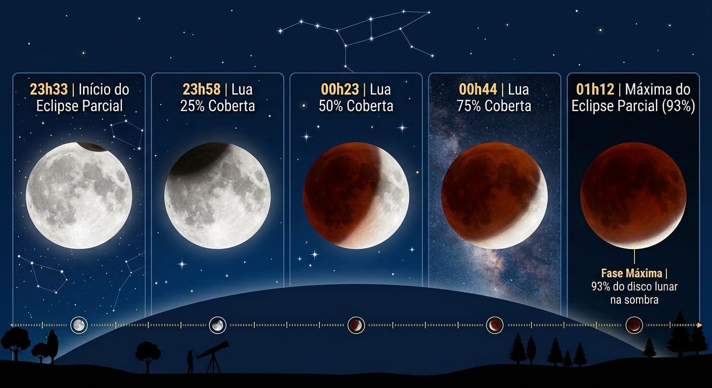 Eclipse lunar no Brasil: veja horários das fases que a lua “apagará”