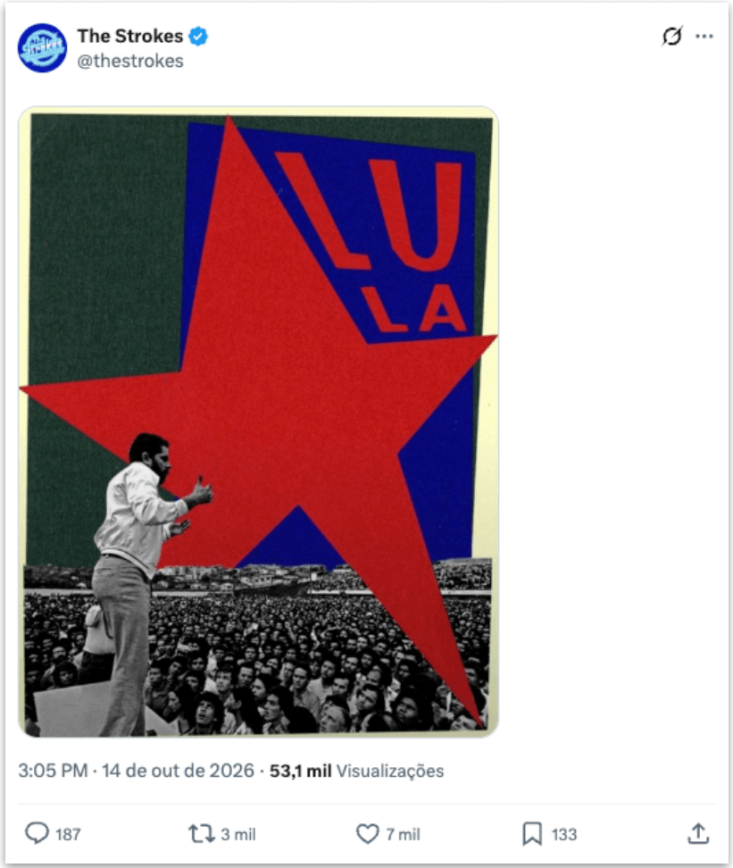 The Strokes, banda de rock dos EUA, faz post em apoio a Lula