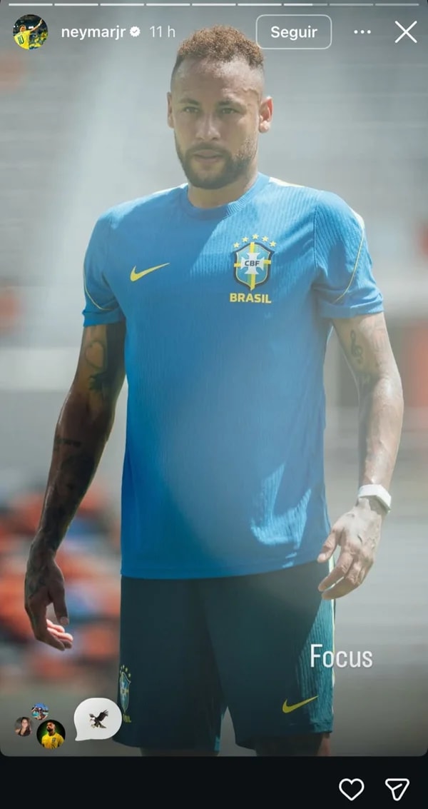 Neymar posa durante treino antes de mata-mata na Copa e revela: "Foco"