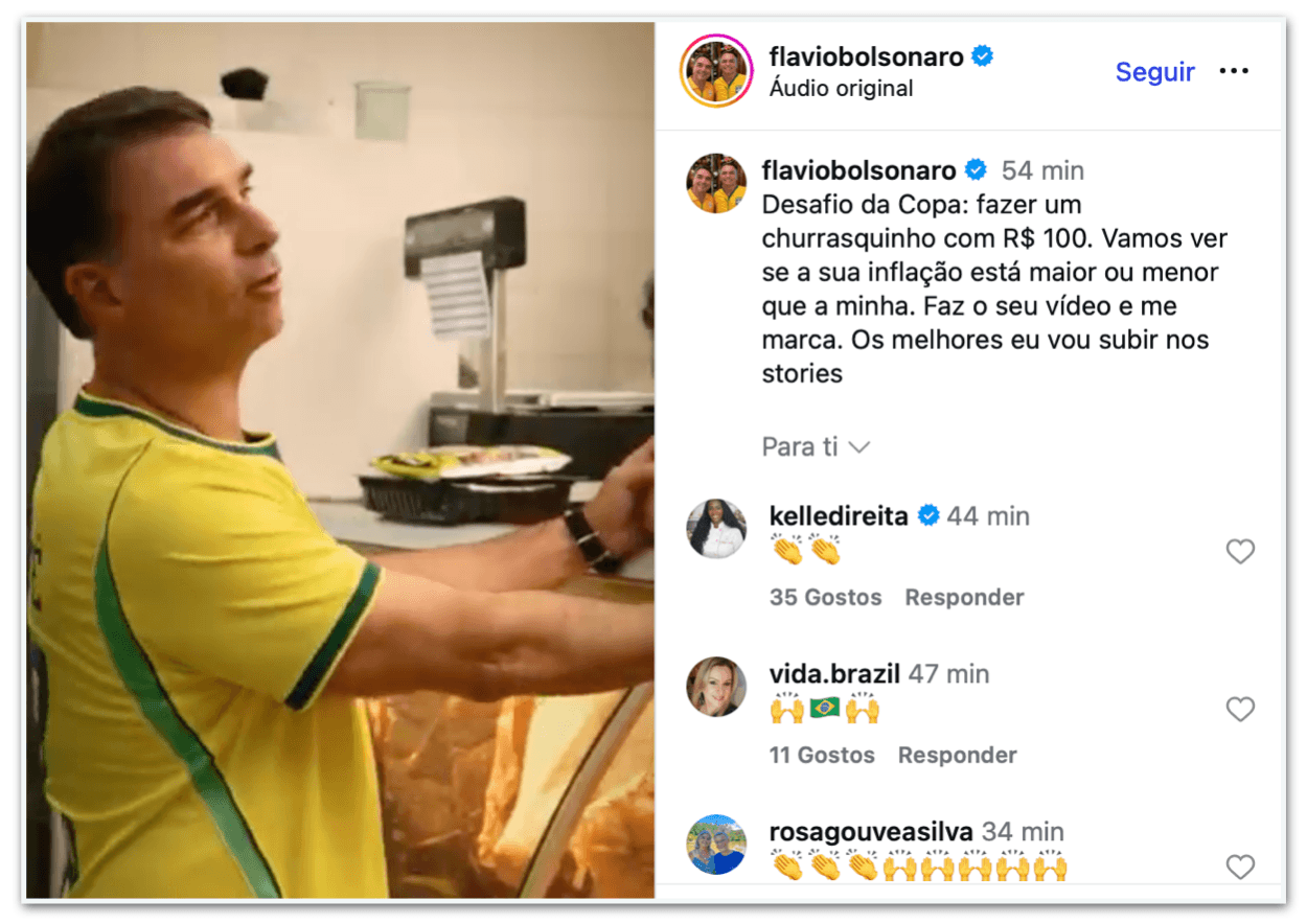 Flávio faz “desafio da Copa” em mercado: churrasco com R$ 100