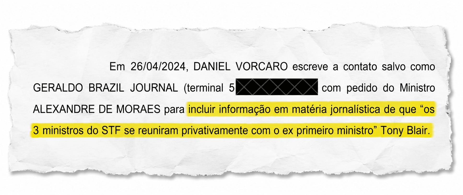 Vorcaro diz que Moraes pediu menção a encontro com Blair em reportagem