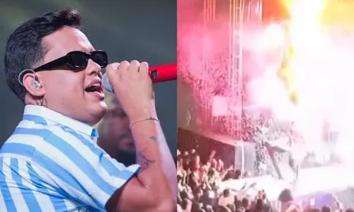 Balões pegam fogo durante show de Thiago Aquino no São João; VÍDEO