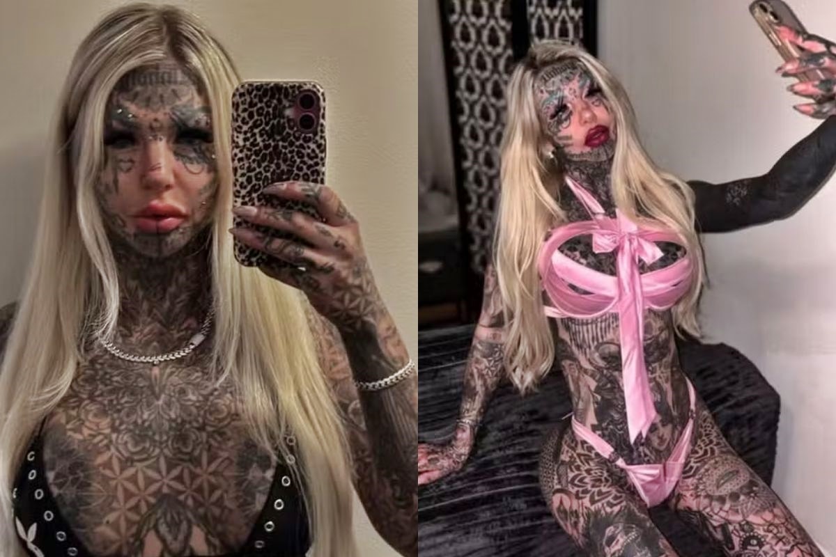 Mulher com 95% do corpo tatuado virá ao Brasil para nova modificação