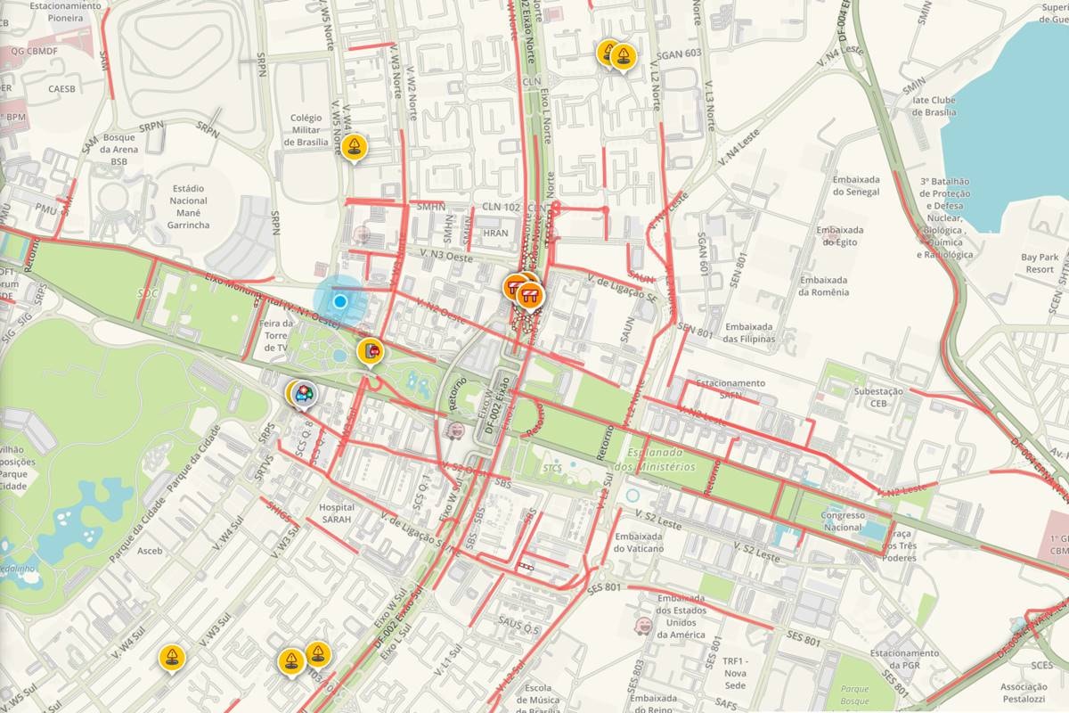 Waze mostra nó em trânsito de Brasília antes do jogo do Brasil na Copa