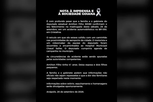 Quem era o deputado Amilton Filho, morto em acidente no Entorno do DF