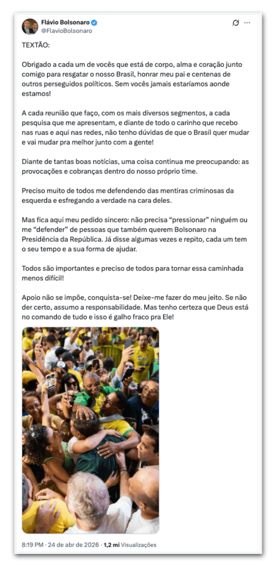 Flávio Bolsonaro pede fim de cobranças entre aliados do PL