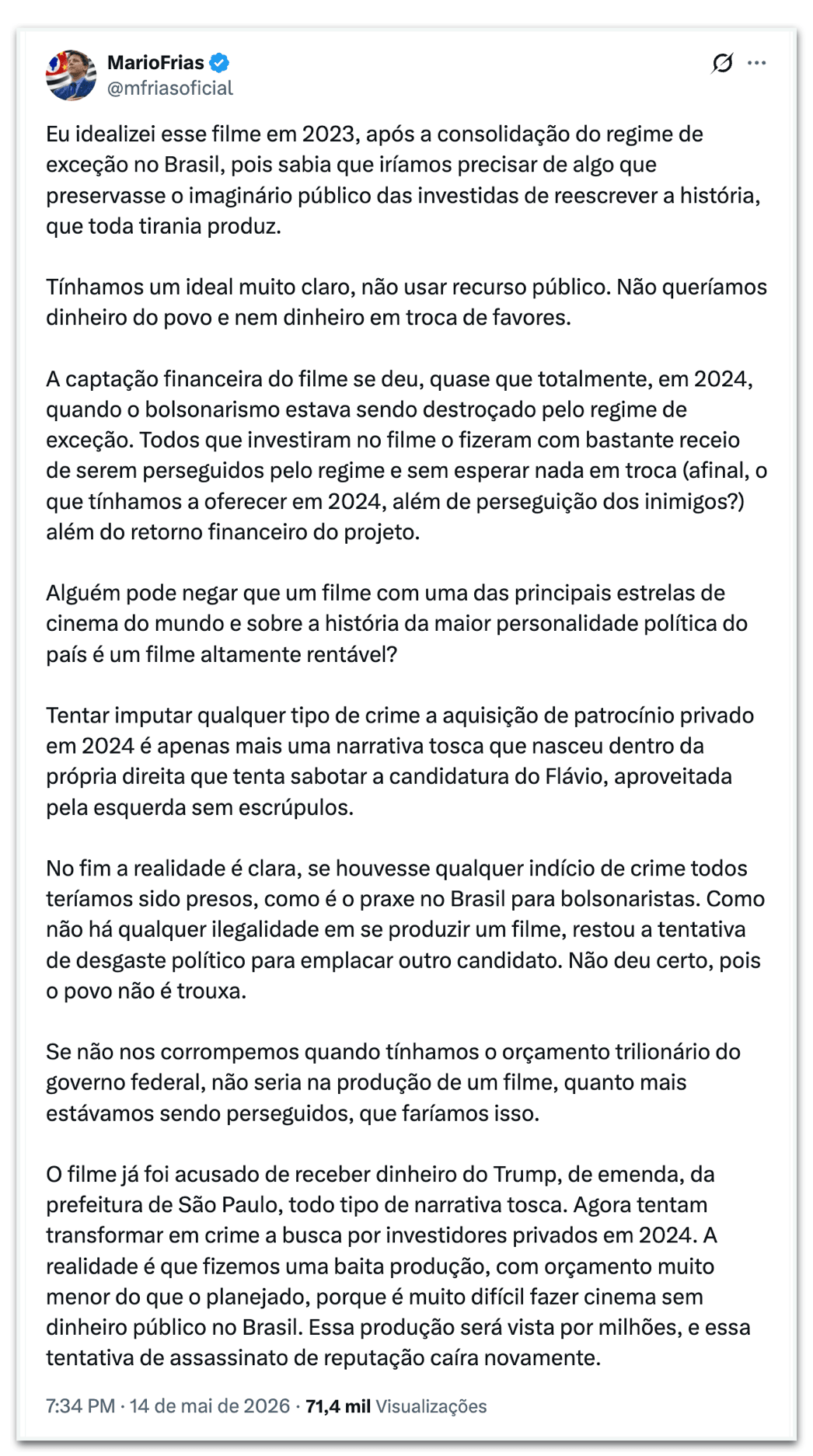 Produtora de filme de Bolsonaro captou R$ 111 mi em verbas públicas