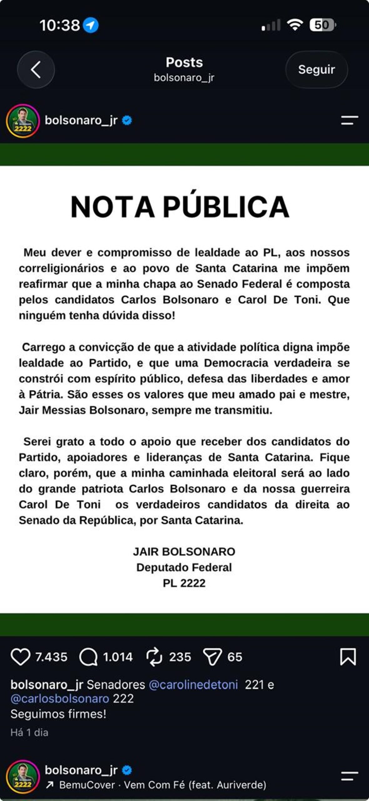 Ausência de Carol de Toni em material de Jair Renan provoca treta em SC