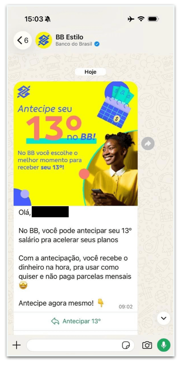 Banco do Brasil envia mensagens sobre antecipar 13º no dia da eleição