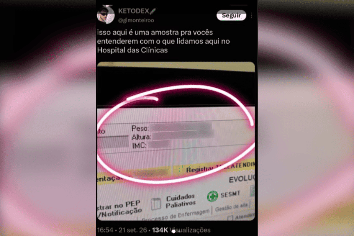 Médico do HC ironiza peso de paciente e expõe prontuário nas redes sociais