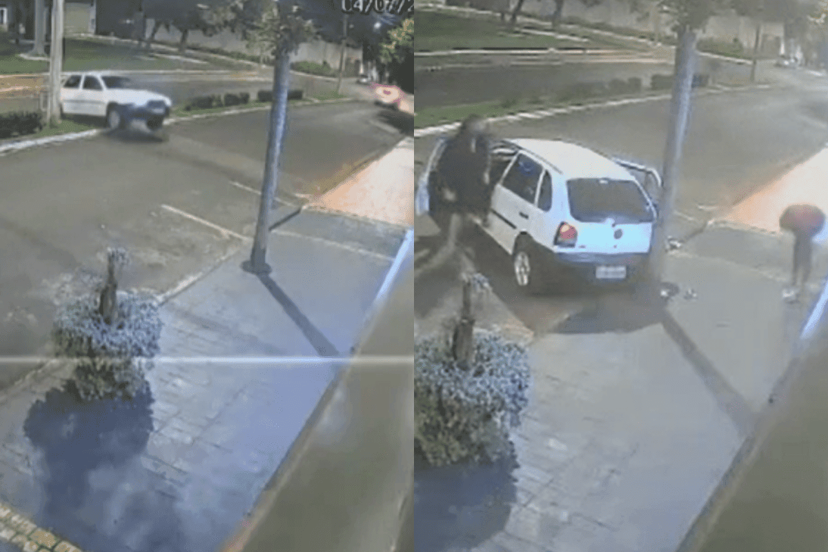 Carro em alta velocidade bate em poste e passageiro é lançado na rua