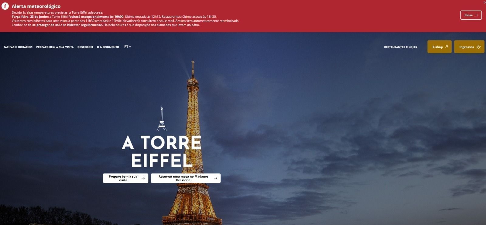 Torre Eiffel fecha mais cedo devido ao calor extremo em Paris