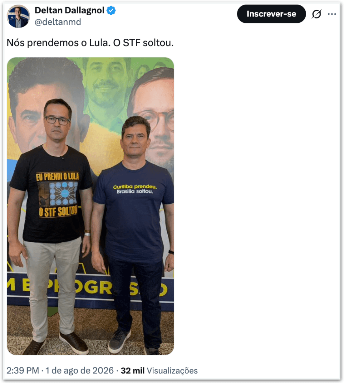 Prendemos Lula e o STF soltou, dizem Deltan e Moro
