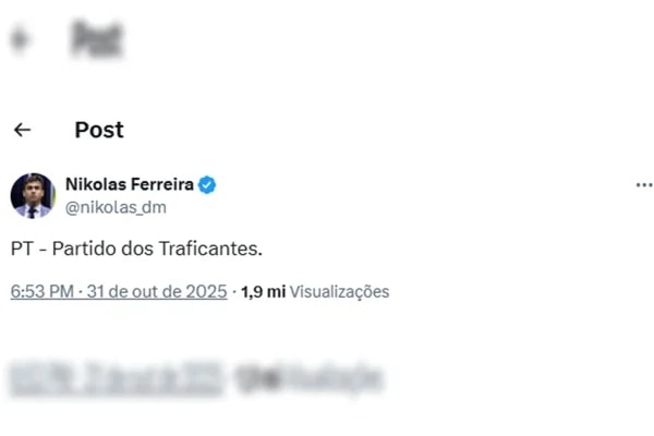 "Partido dos Traficantes": juiz manda Nikolas pagar R$ 20 mil ao PT