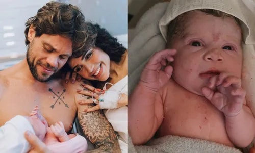 Paula Amorim e Breno Simões mostram rosto da filha pela 1ª vez; FOTOS