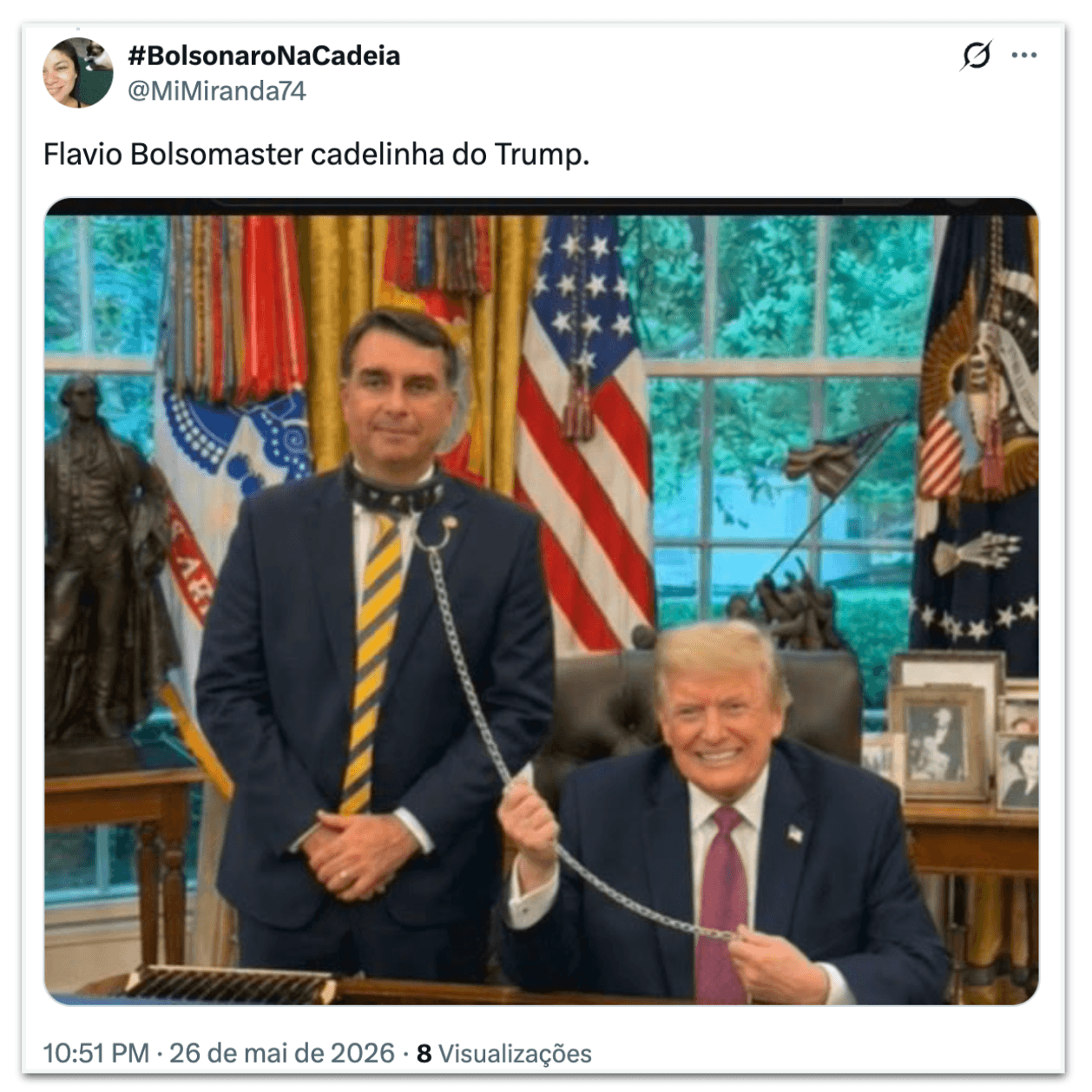 Encontro de Flávio e Trump vira meme nas redes sociais