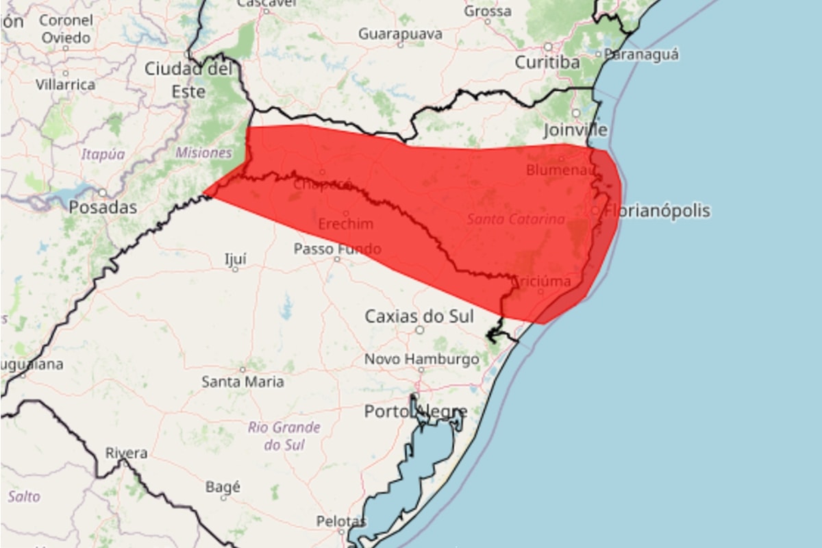 Inmet emite o alerta mais grave de tempestades para SC e RS
