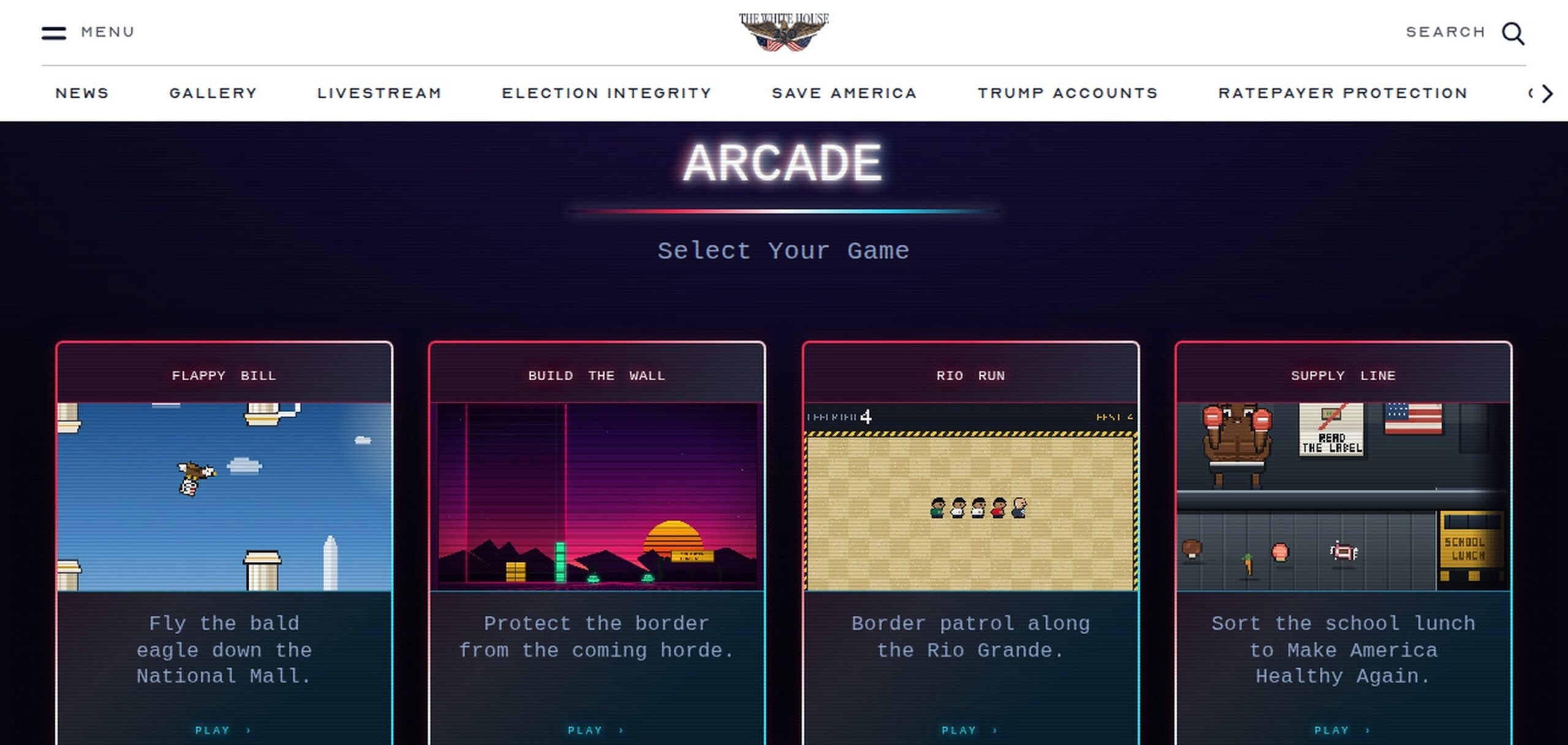 Casa Branca cria página de jogos infantis inspirados nas políticas de Trump