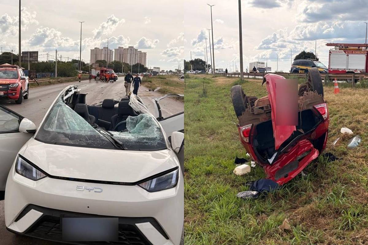 Carro invade contramão, “voa” sobre veículo e causa grave acidente. Veja vídeo