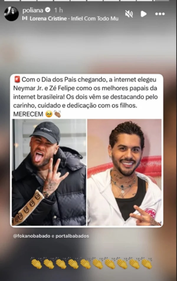 Poliana Rocha exalta Zé Felipe e Neymar como “melhores papais”