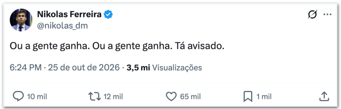 Ou a gente ganha, ou a gente ganha, diz Nikolas Ferreira