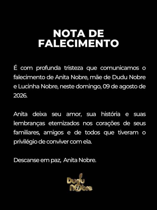 Morre mãe de Dudu Nobre aos 78 anos
