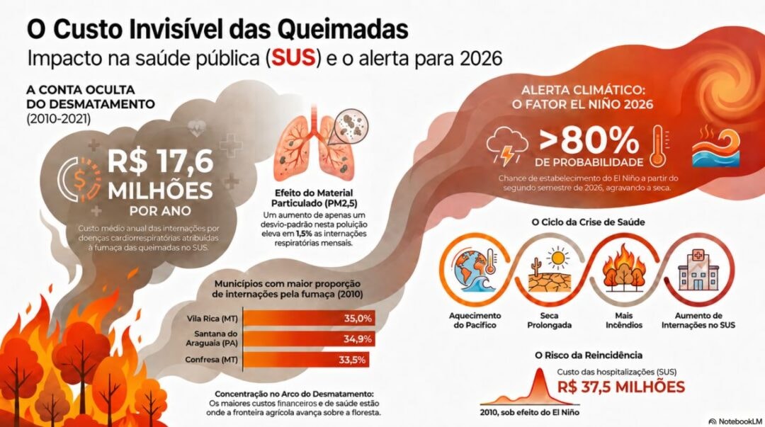 Fumaça das queimadas custa R$ 17,6 milhões por ano à saúde pública na Amazônia e Cerrado, aponta estudo