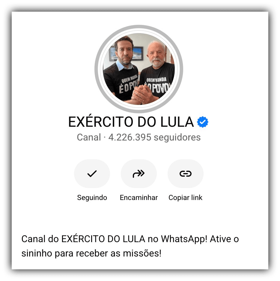 Canal “Exército do Lula” supera 4 milhões de seguidores no WhatsApp