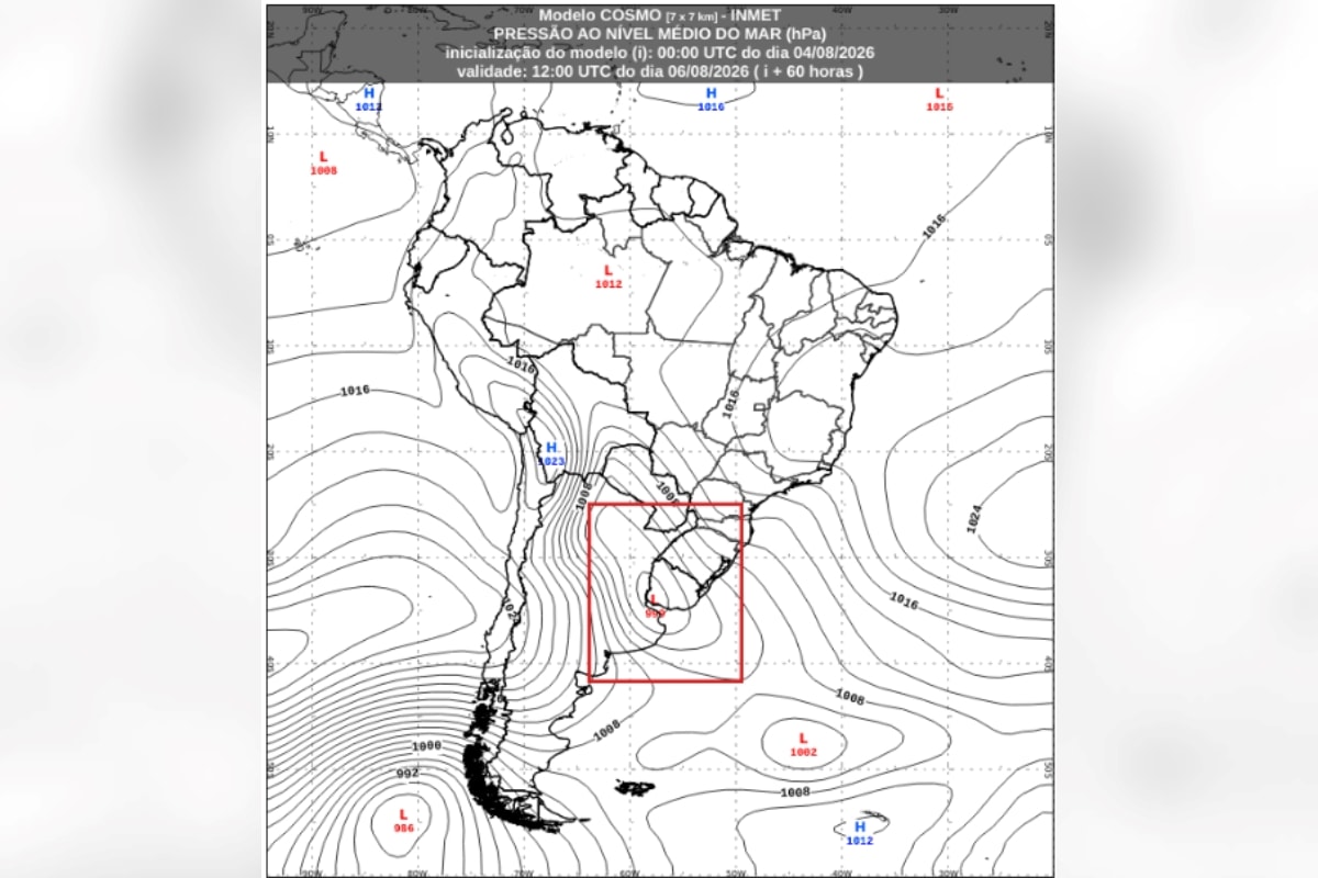 Inmet monitora possível formação de ciclone bomba no Sul do Brasil
